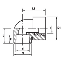 Esquema Codo 90º con rosca hembraº